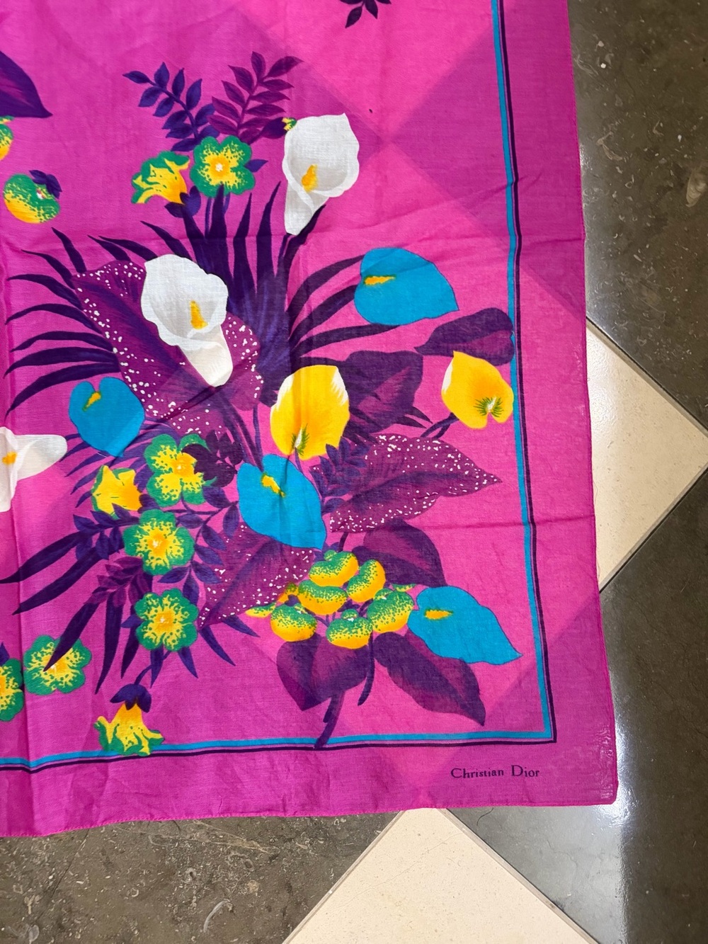 Vintage Christian Dior 30x30 Tropical Floral Scarf - Picture 2 of 12